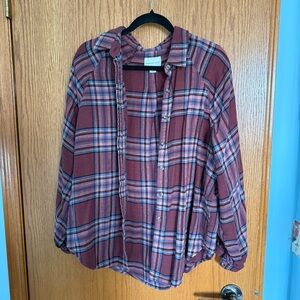 American Eagle Outfitters Maroon and Blue Plaid Shirt